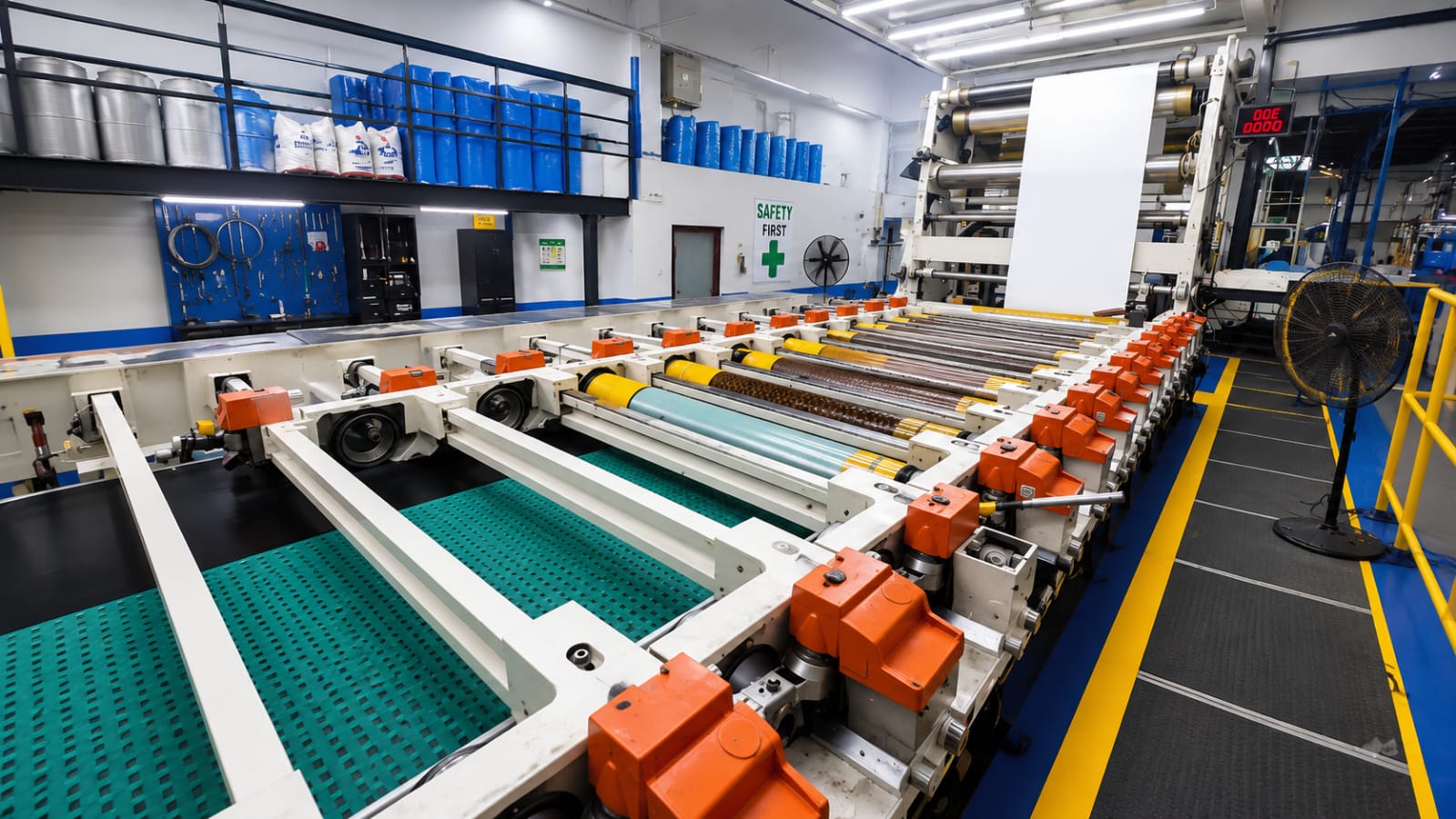 Rotary machine in a fabric textile unit room placed in the middle of room
